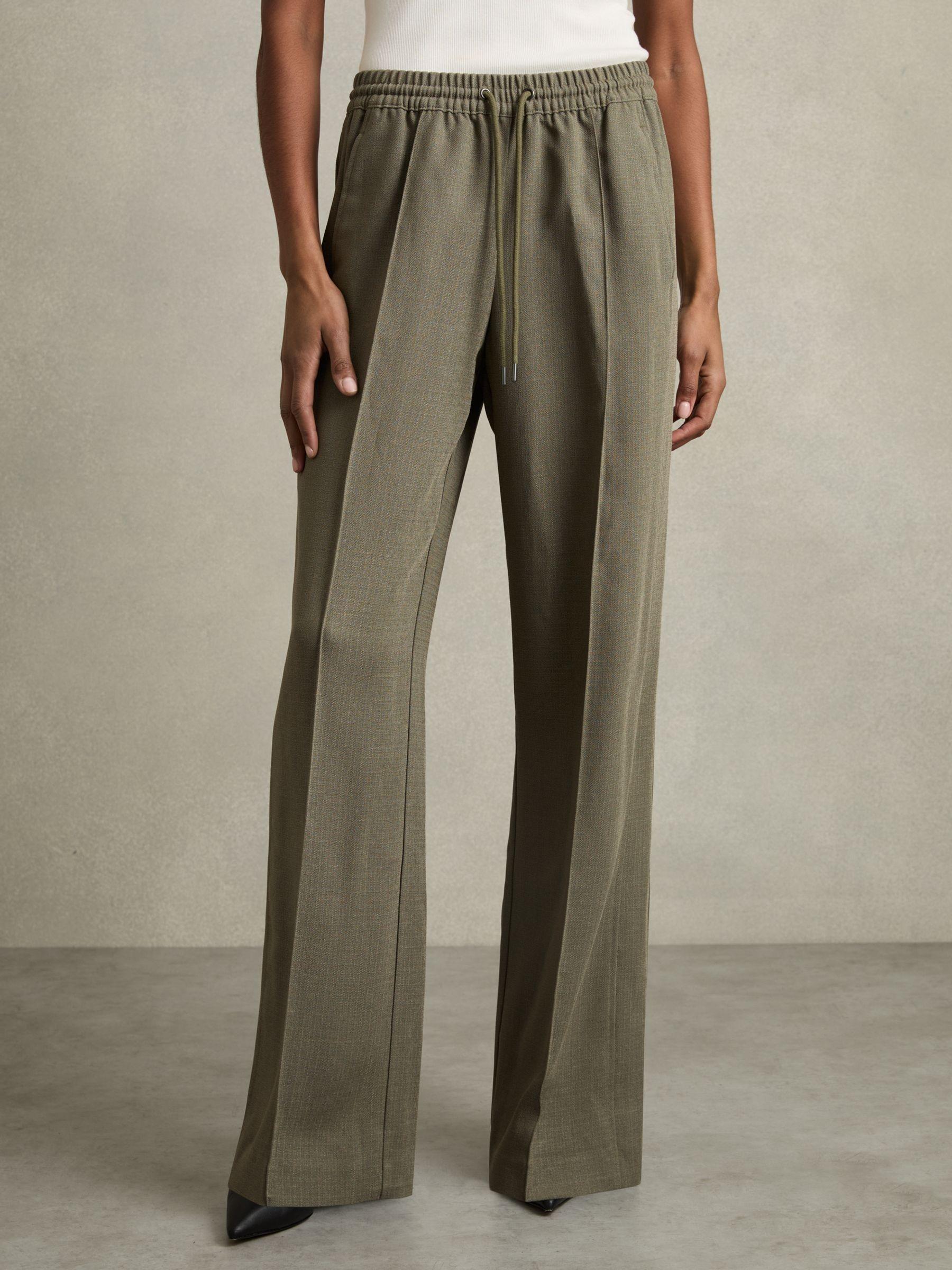 Wide-Leg Drawstring Trousers in Khaki Product Image