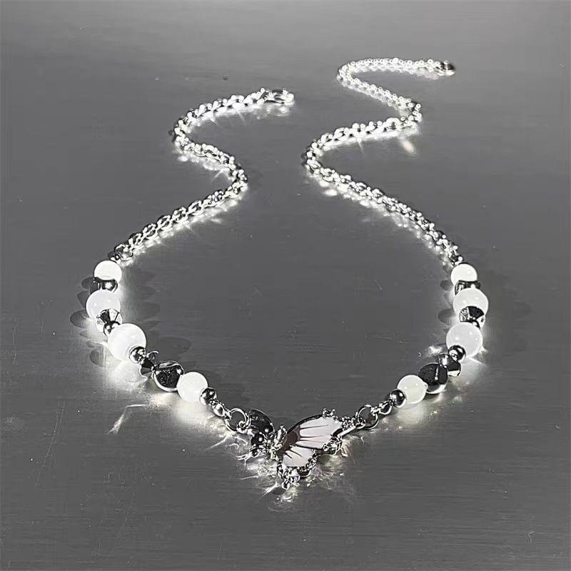 Butterfly Faux Cat Eye Stone Bead Alloy Choker Product Image