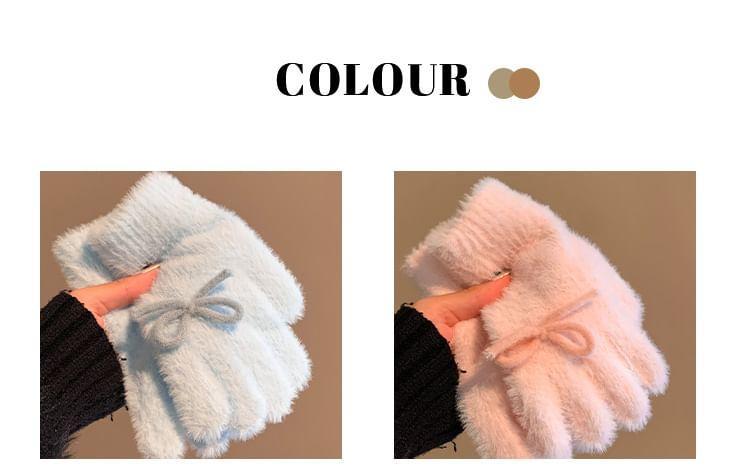 Bow Fluffy Knit Gloves Product Image