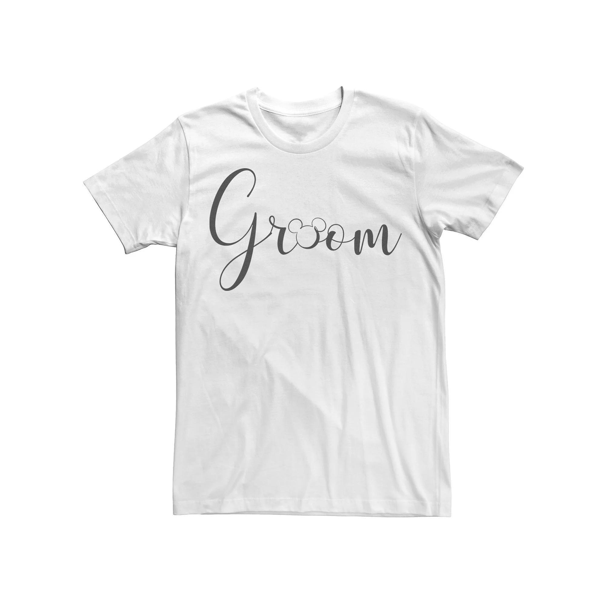 Disney's Mickey Mouse Groom Cursive White Text Logo Men's Tee,  Product Image