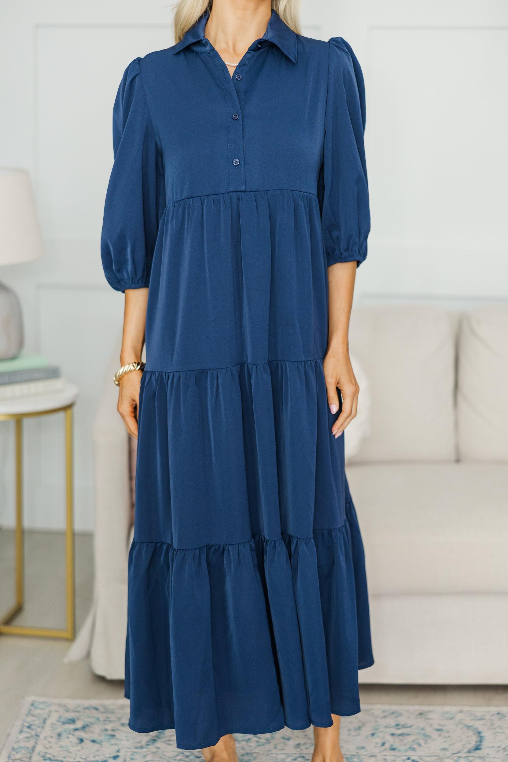 NURSING COLLECTION: Love Found Navy Blue Tiered Midi Dress Female Product Image