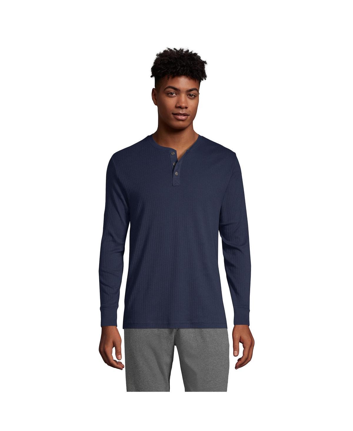 Men's Lands' End Ribbed Pajama Sleep Henley, Size: Medium, Deep  Blue Product Image