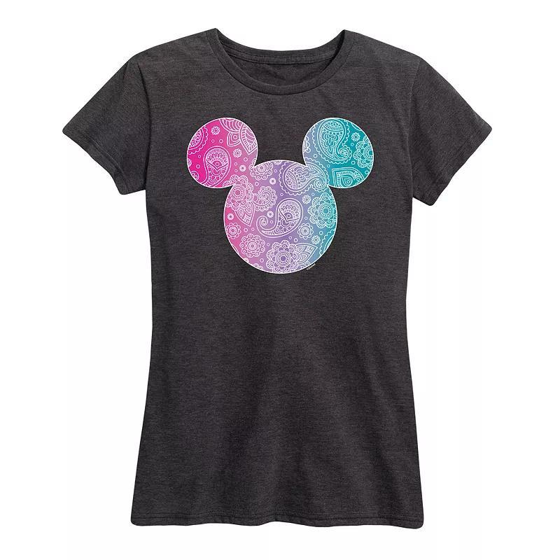 Disney's Mickey Mouse Women's Bandana Pattern Graphic Tee, Size: Small, Grey Blue Product Image