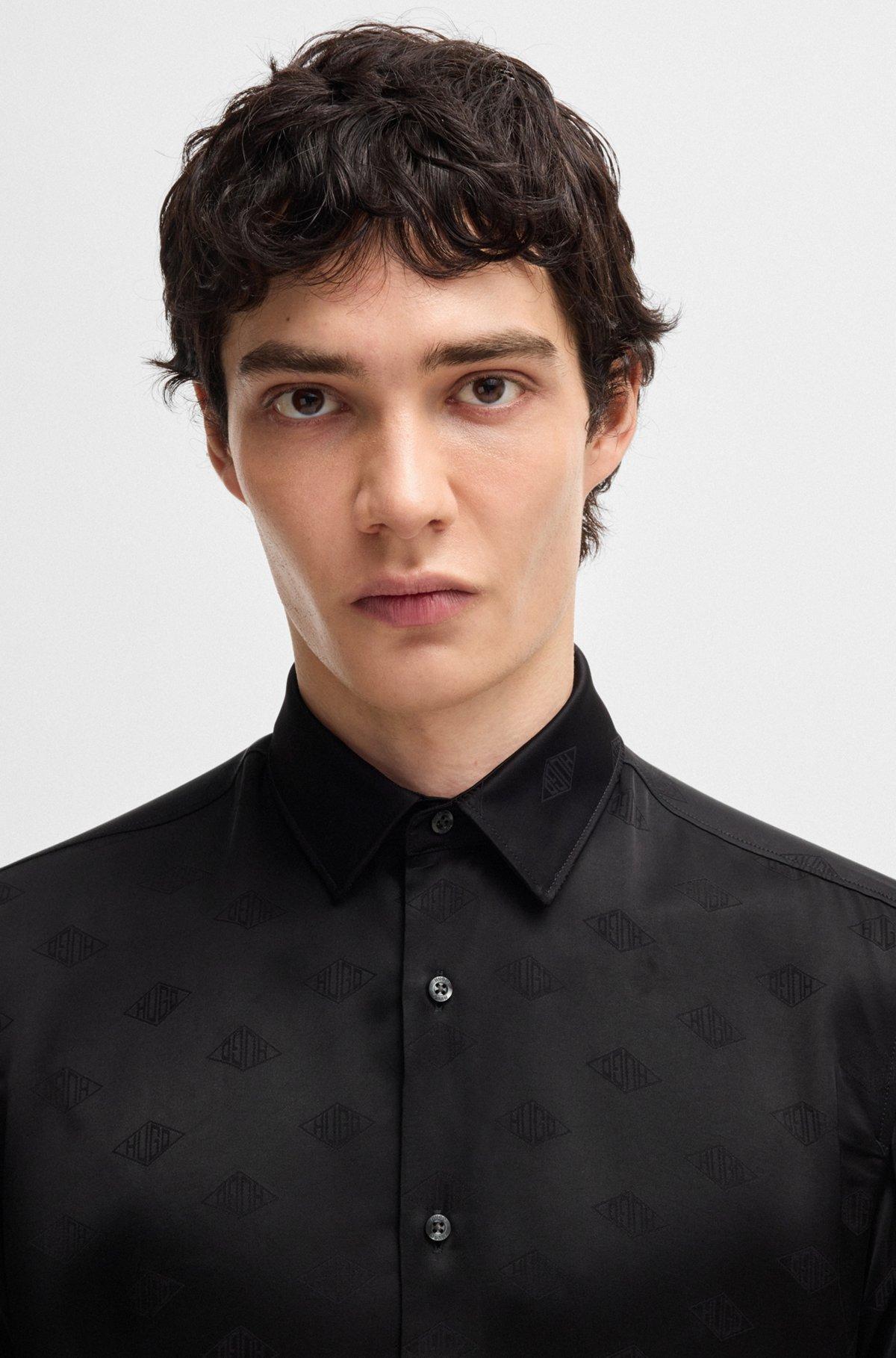 Extra-slim-fit shirt with geometric-logo jacquard Product Image