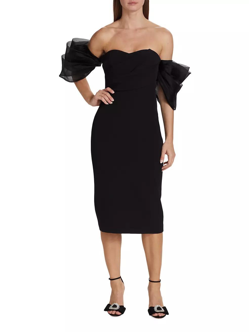 Organza Puff-Sleeve Cocktail Midi-Dress Product Image