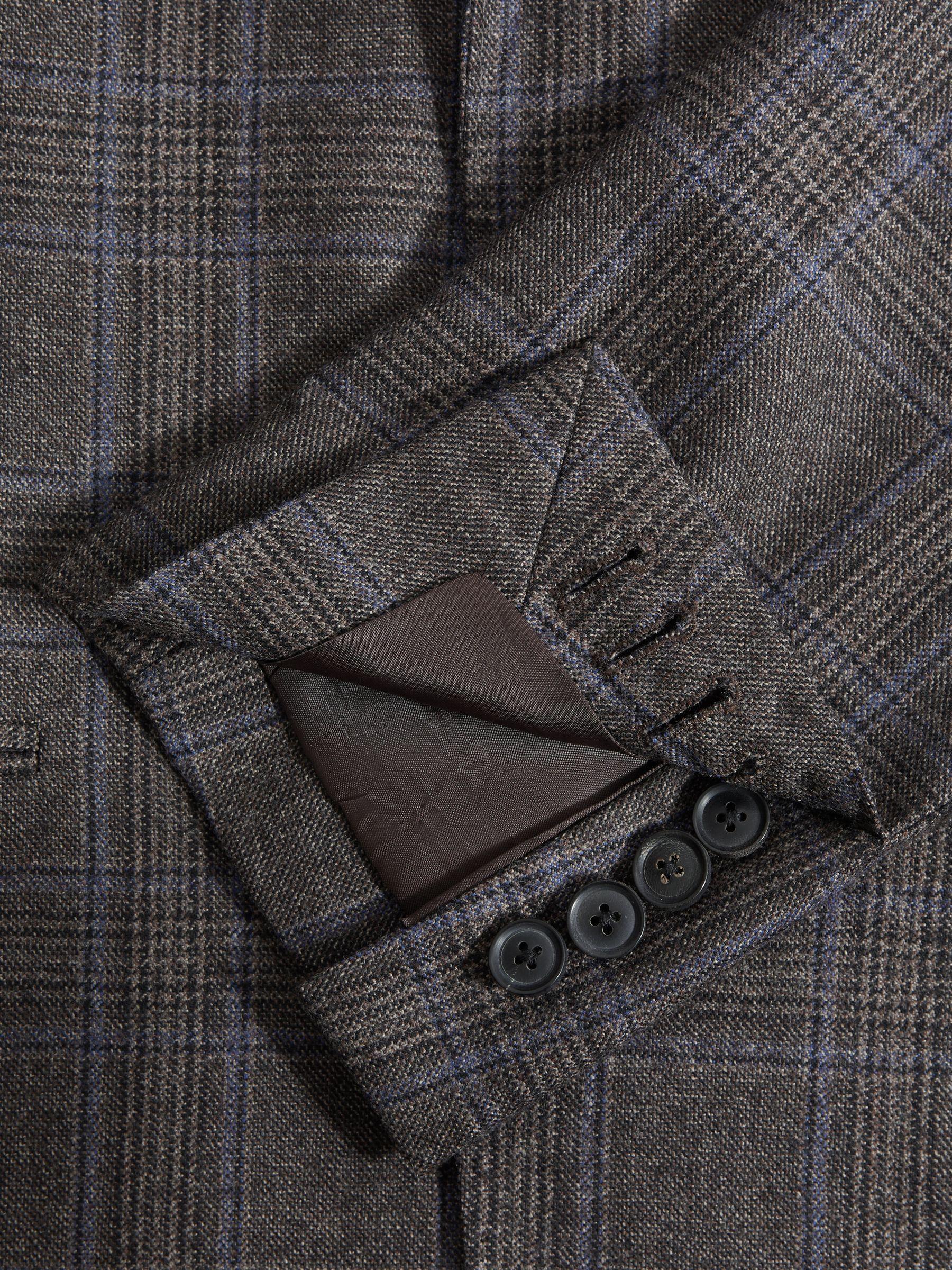 Slim Fit Wool Single Breasted Check Blazer in Brown Multi Product Image