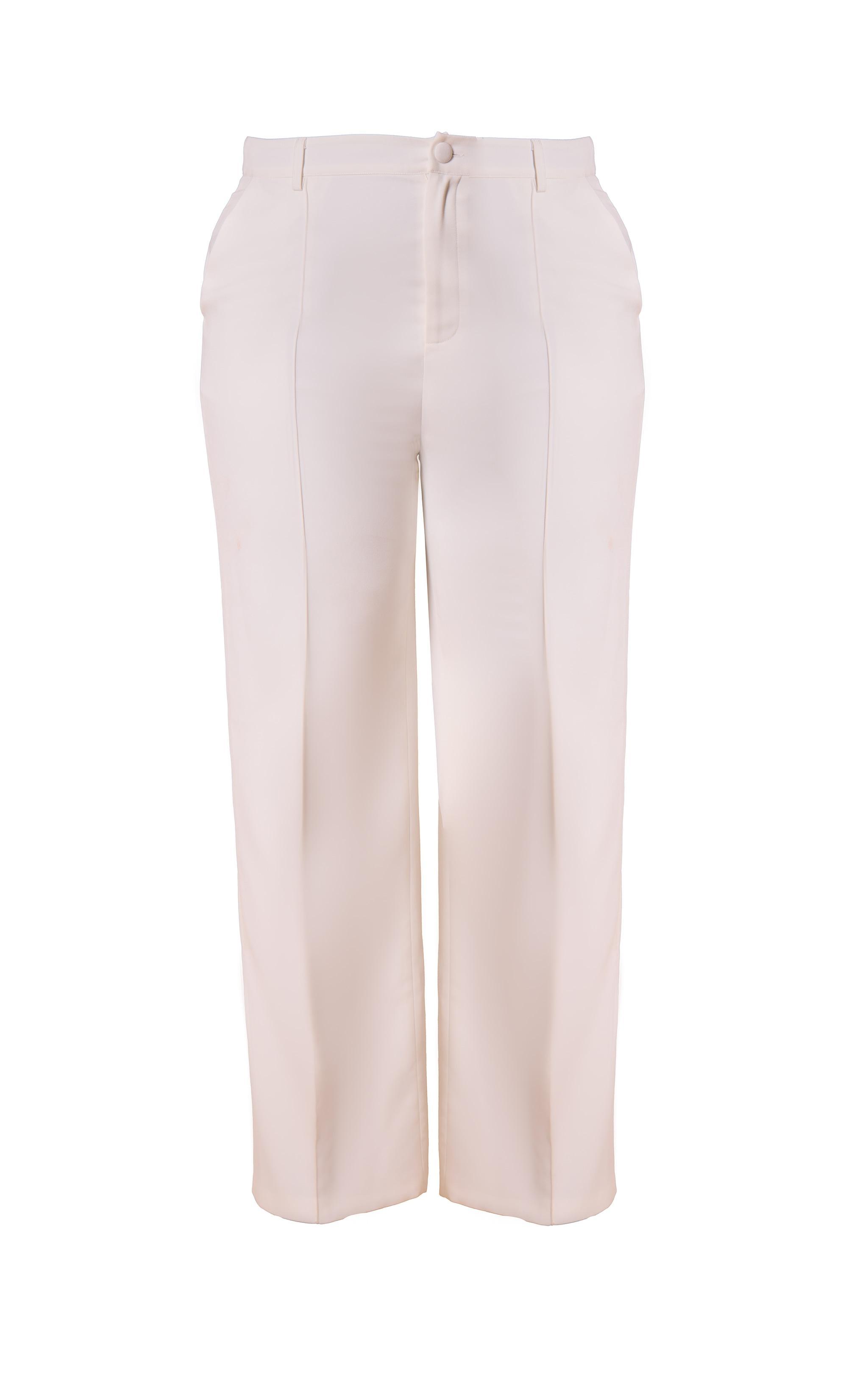 Premium Plus White Woven Pin Tuck Straight Leg Pants Product Image