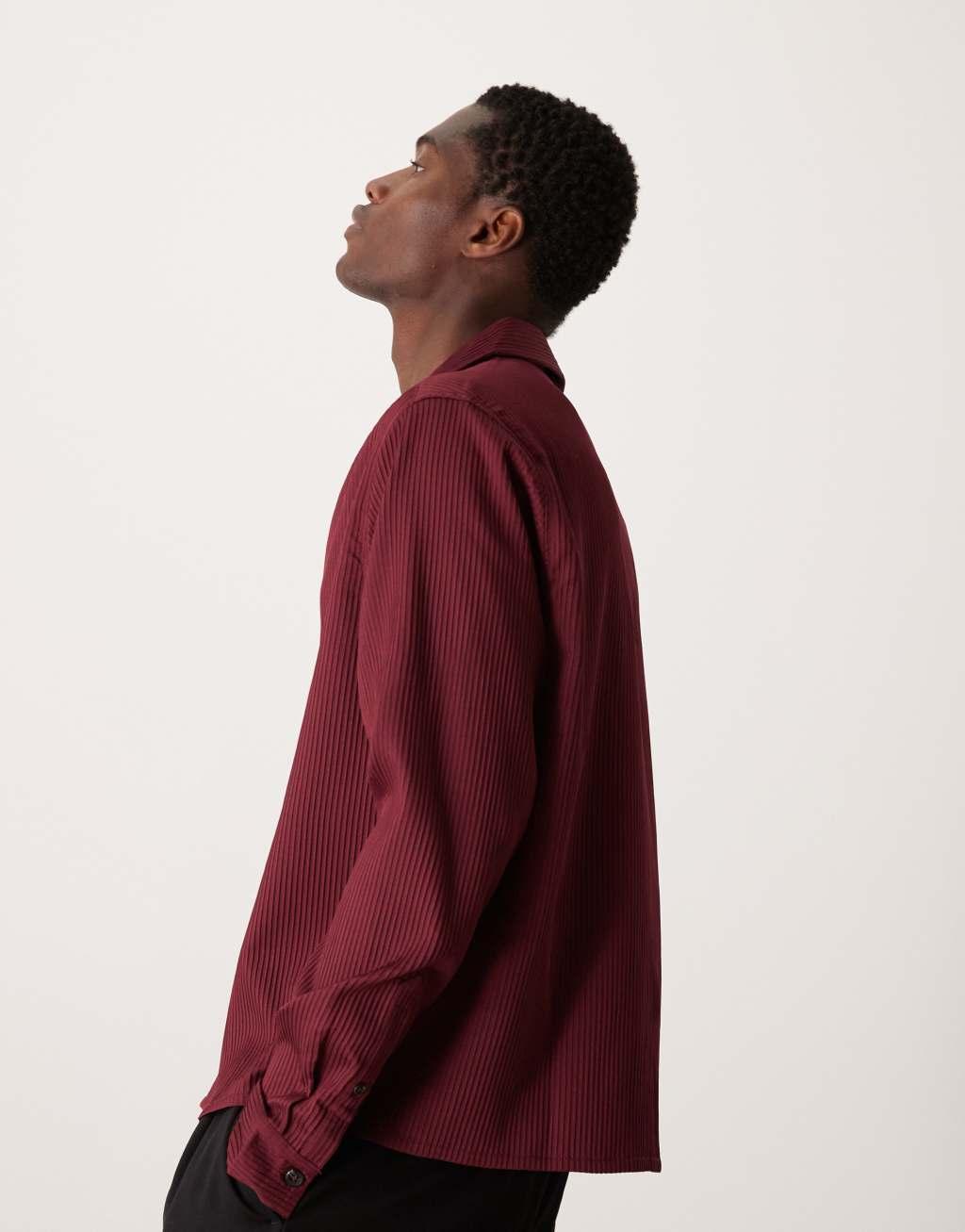 ASOS DESIGN boxy oversized plisse shirt in red Product Image