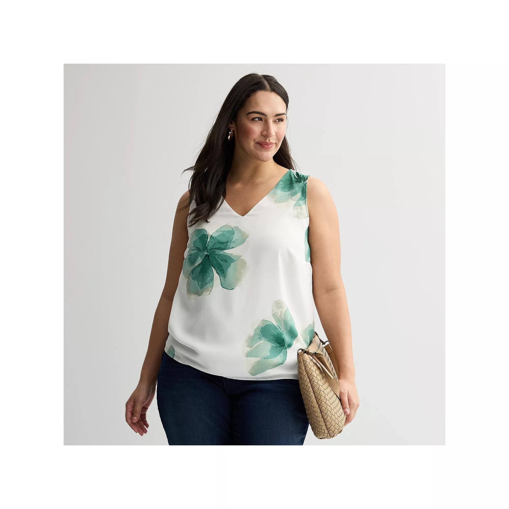 Plus Size Nine West Essential V-Neck Tank Top, Womens Product Image