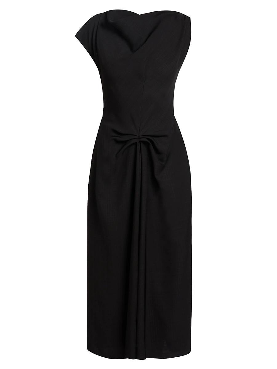 Womens Gathered Asymmetric Midi-Dress Product Image