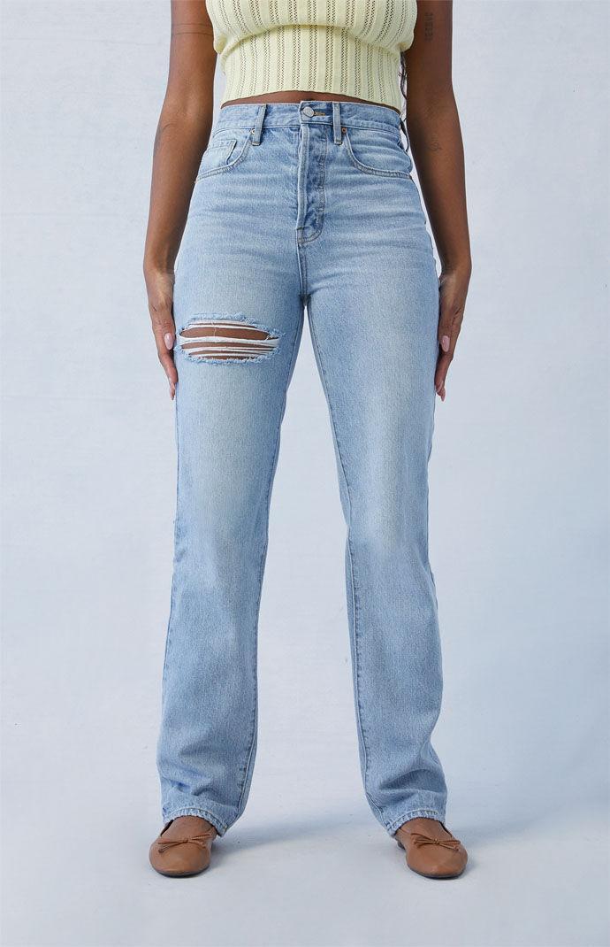 Women's Light Indigo Ripped Dad Jeans Product Image