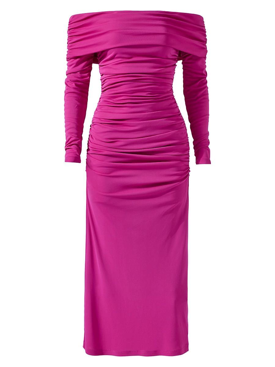 Womens Ruched Off-The-Shoulder Midi-Dress Product Image