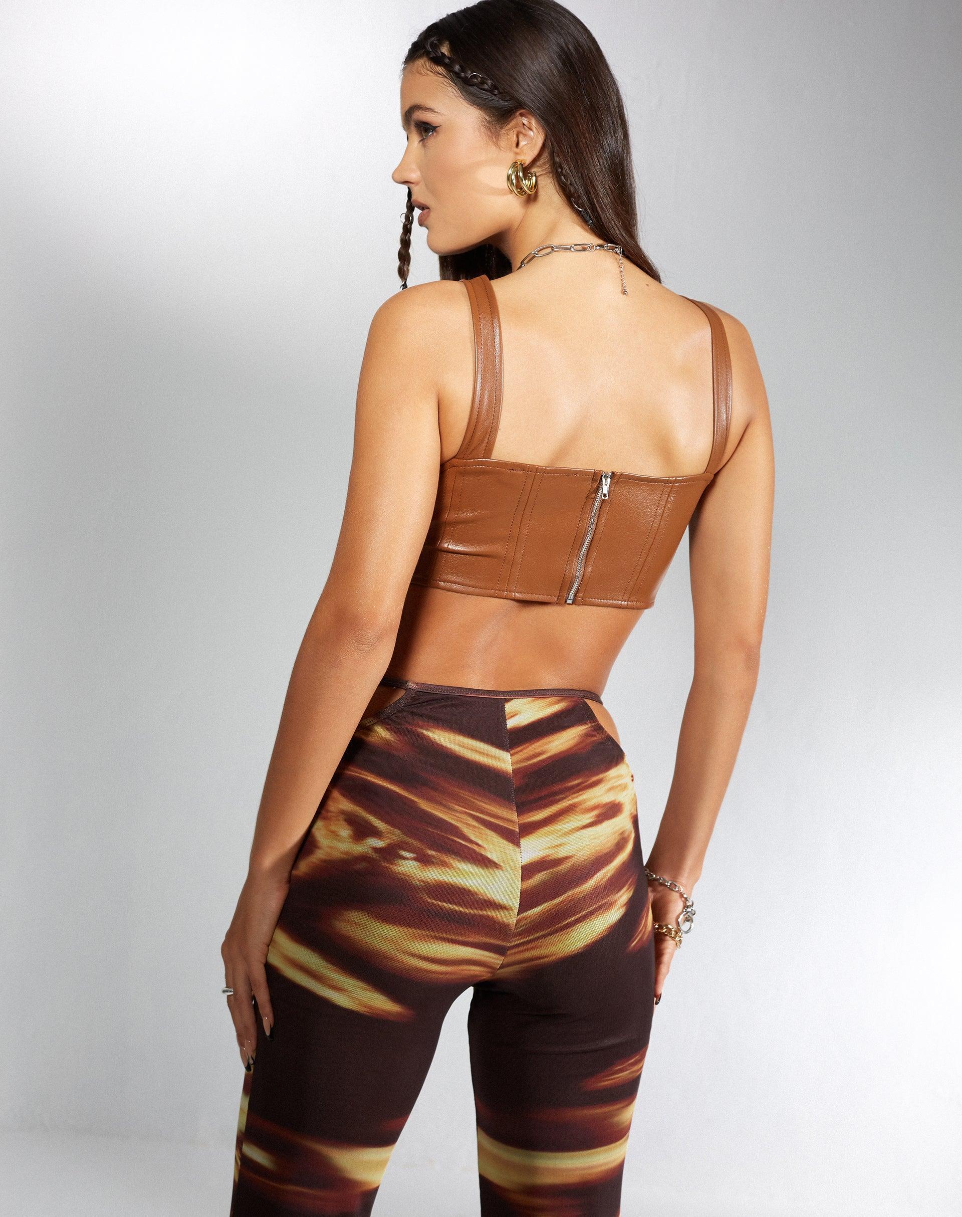 Wawi Crop Top in PU Chocolate Product Image