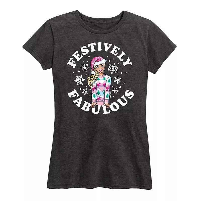 Womens Barbie Festively Fabulous Graphic Tee, Girls Heather Grey Product Image