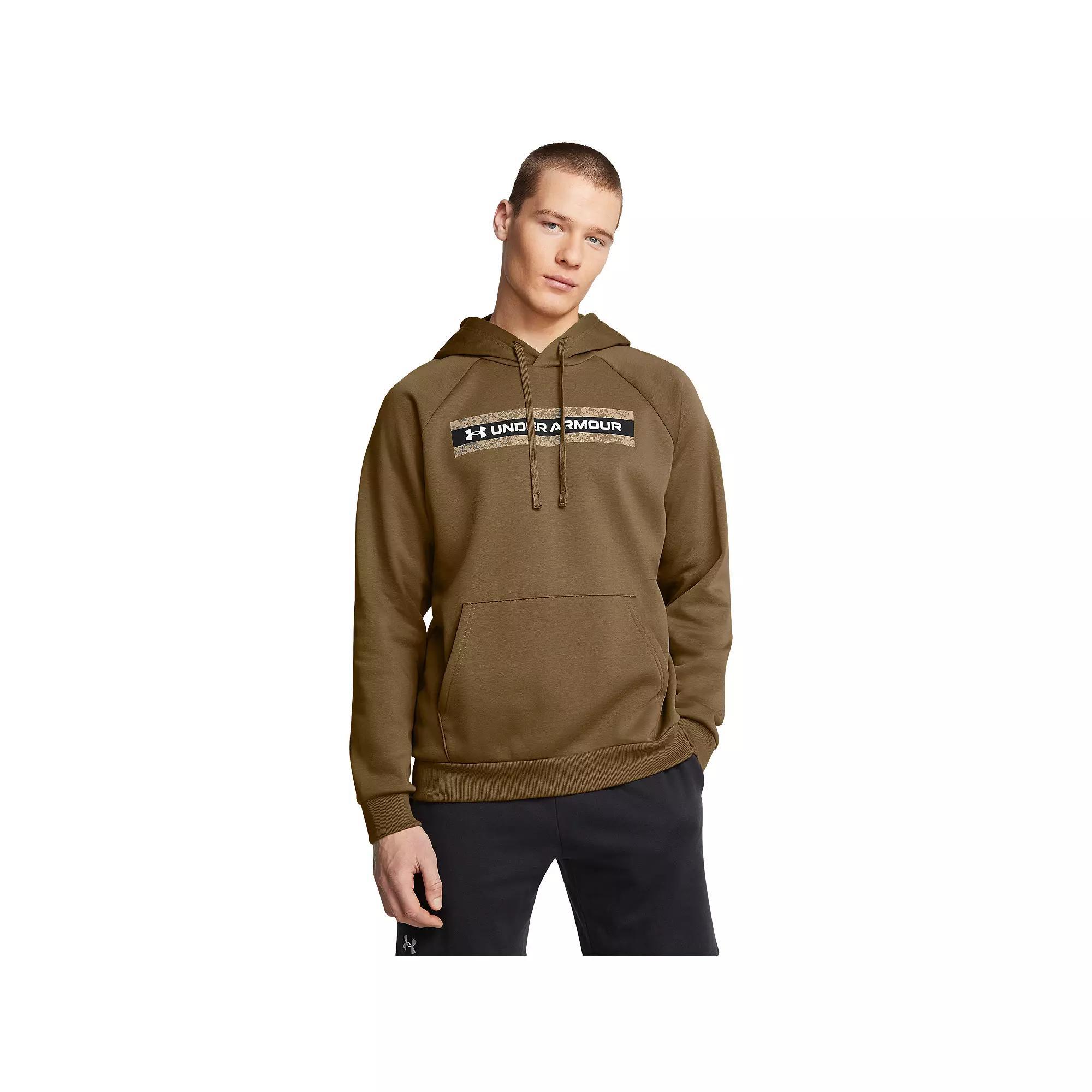 Men's Under Armour Rival Fleece Camo Chest Stripe Hoodie, Size: Small, Coyote Product Image