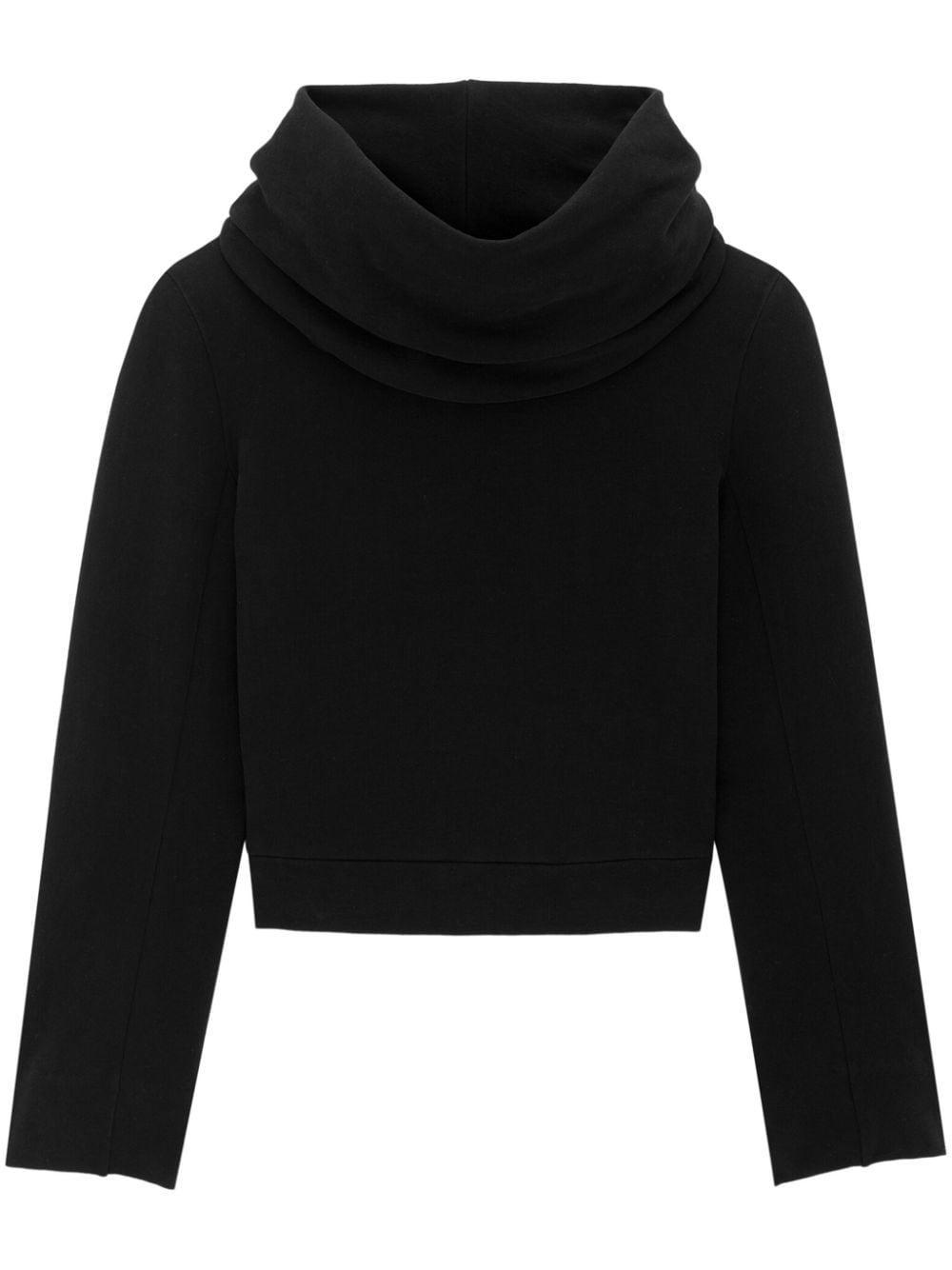 Cropped Draped Hoodie In Black Product Image