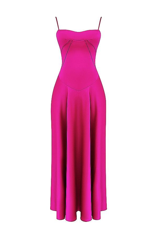 Anabella Fuchsia Lace Up Maxi Dress Product Image