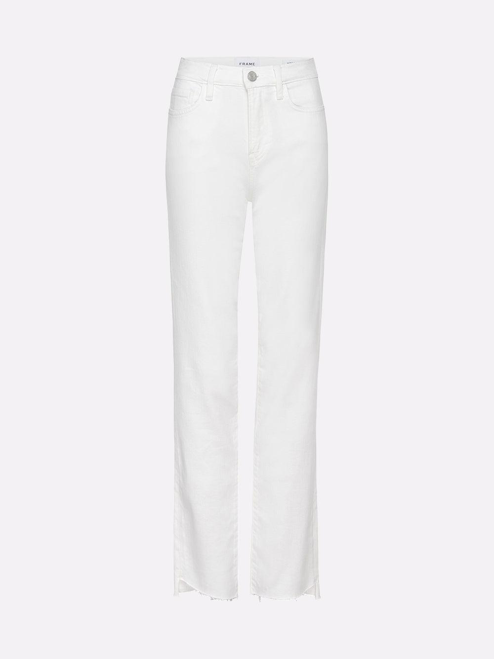 FRAME Le High Straight Cascade Hem Jeans In White Product Image