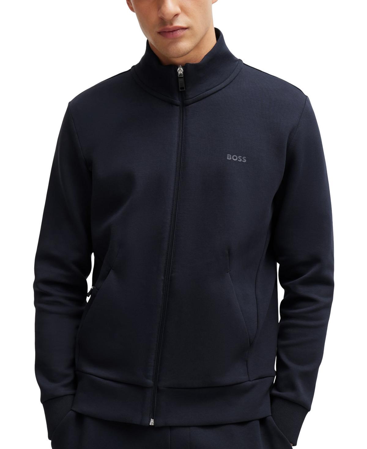 Boss By  Men's Logo Print Zip-up Sweatshirt In Dark Blue Product Image