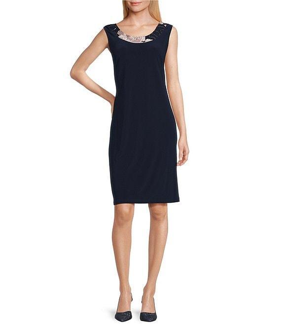 R & M Richards Petite Size Embroidered Soutache Sequin 3/4 Sleeve Jacket Dress Product Image