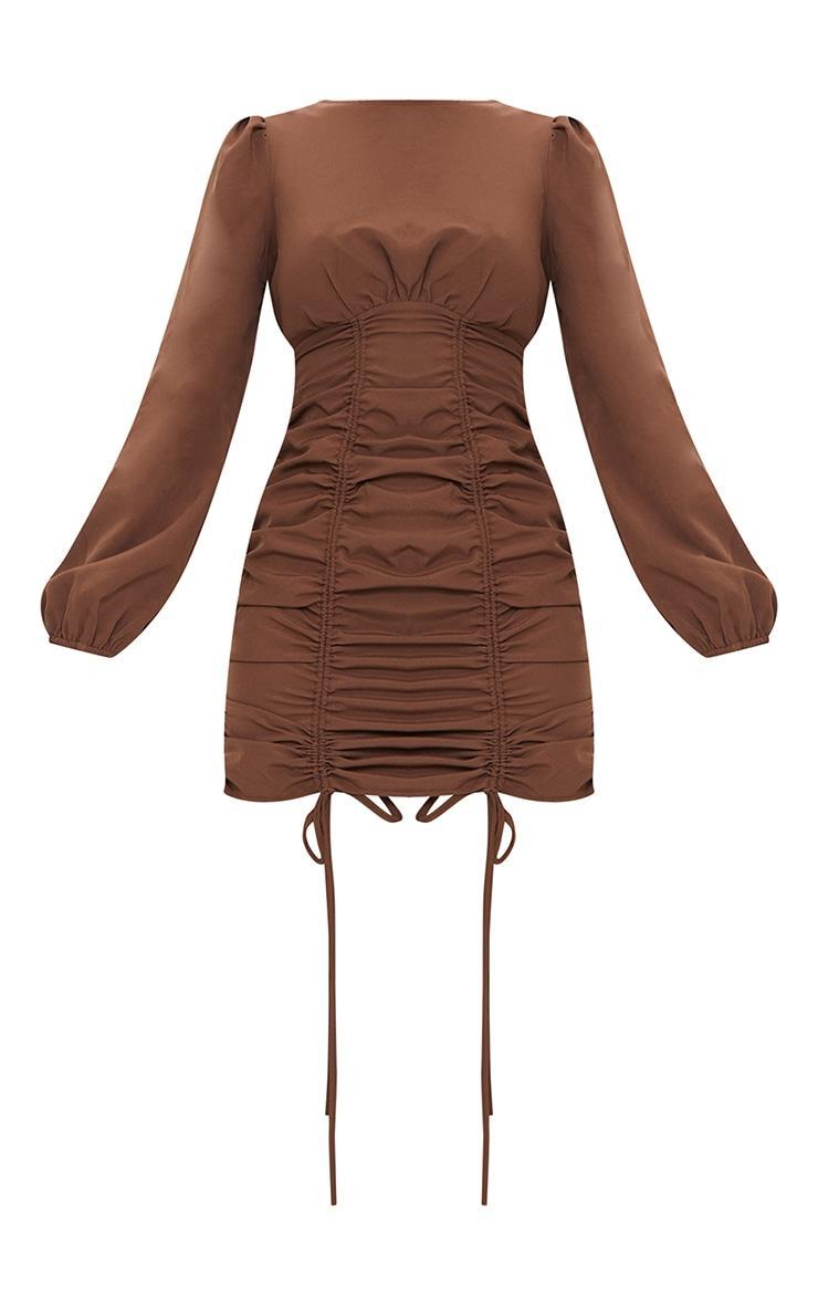 Chocolate Ruched Long Sleeve Bodycon Dress Product Image