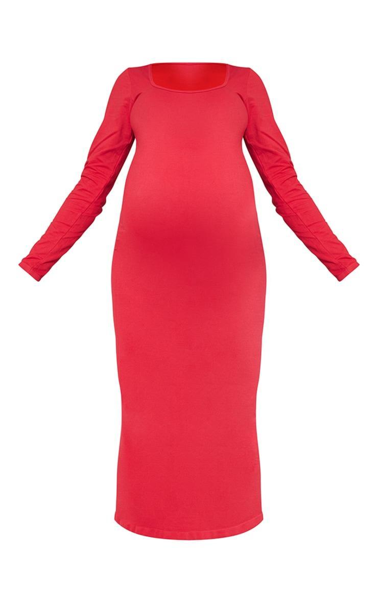 Maternity Red Stretch Seamless Long Sleeve Midaxi Dress Product Image