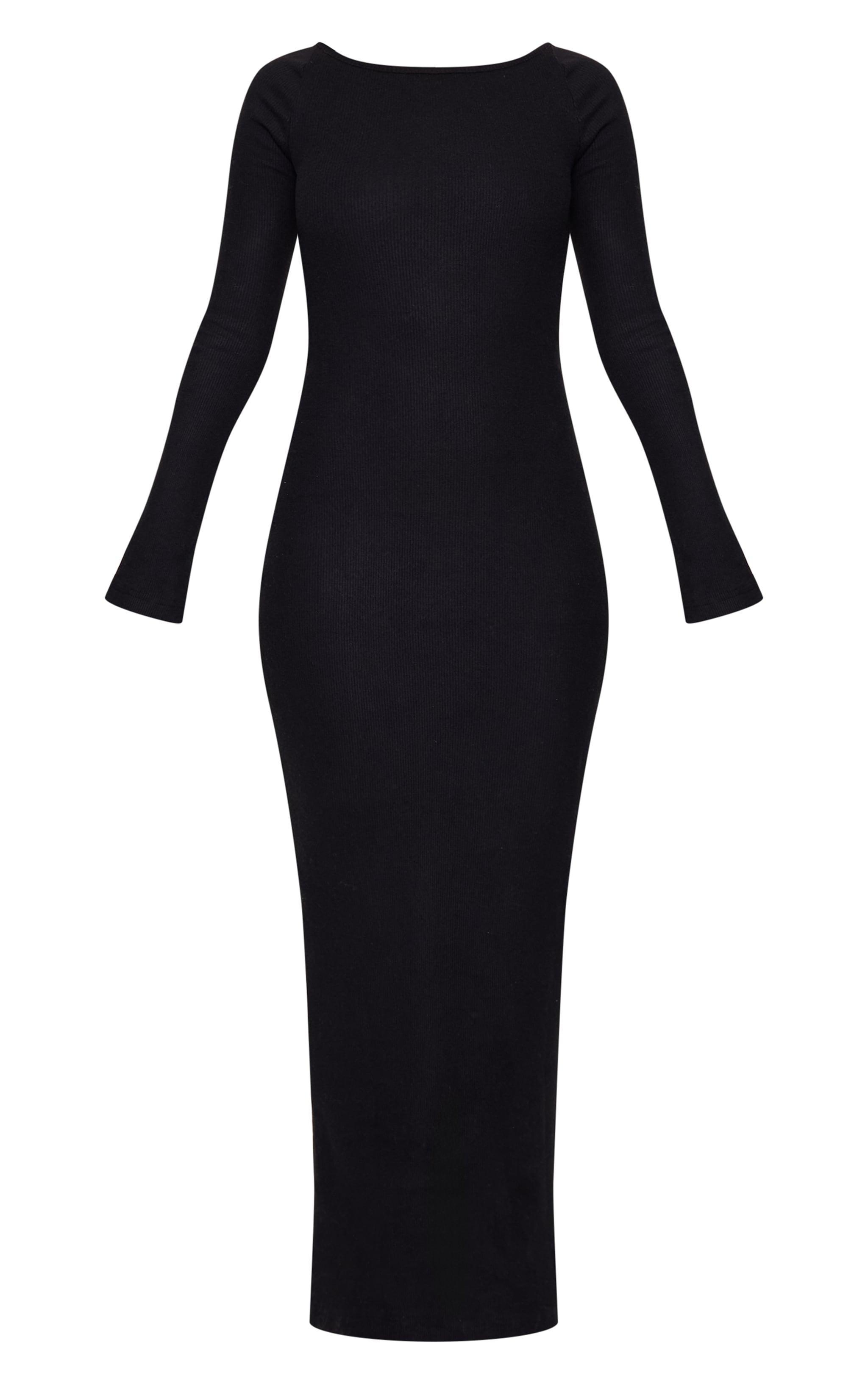 Petite Black Heavy Brushed Rib Tie Back Maxi Dress Product Image