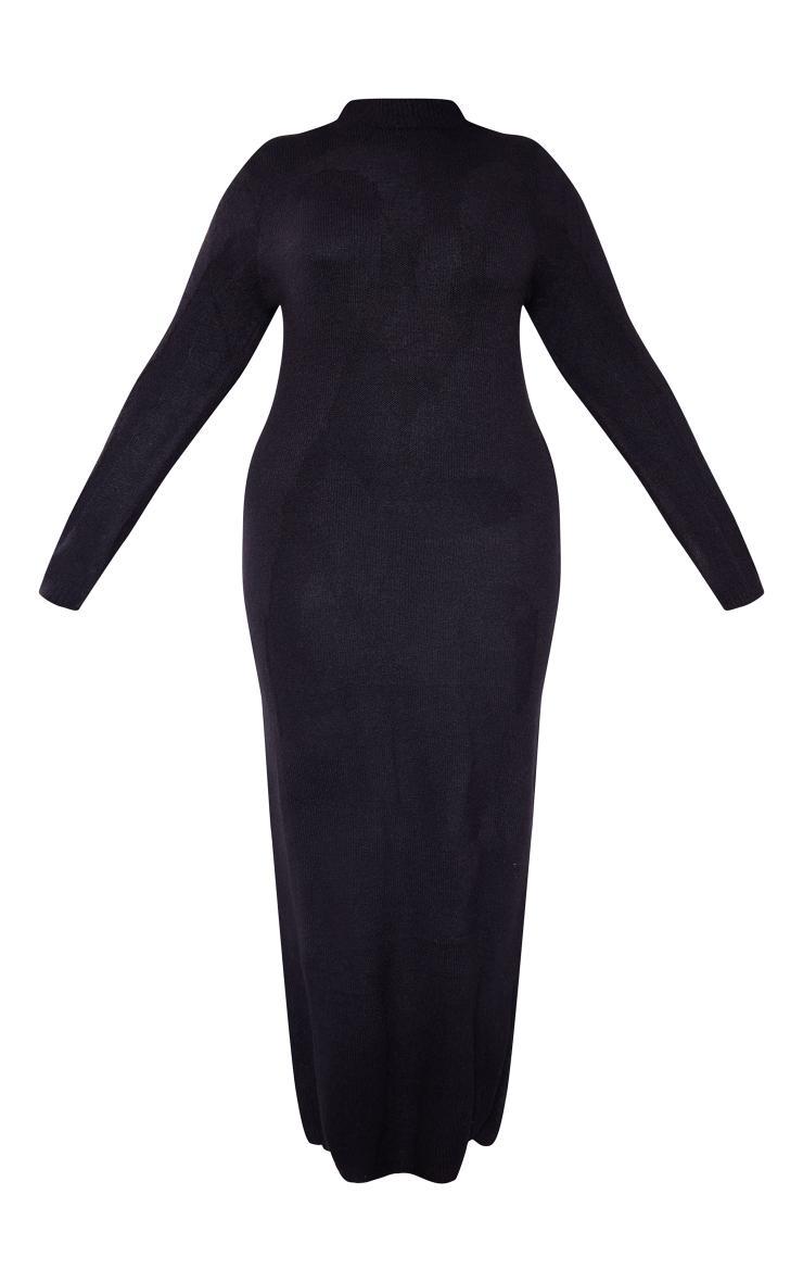 Plus Black Soft Knit Open Back Long Sleeve Maxi Dress Product Image