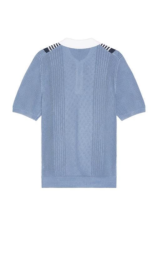 Reiss Berlin Half Zip Stripe Colourblock Textured Polo in Baby Blue. Size L, S, XL/1X. Product Image