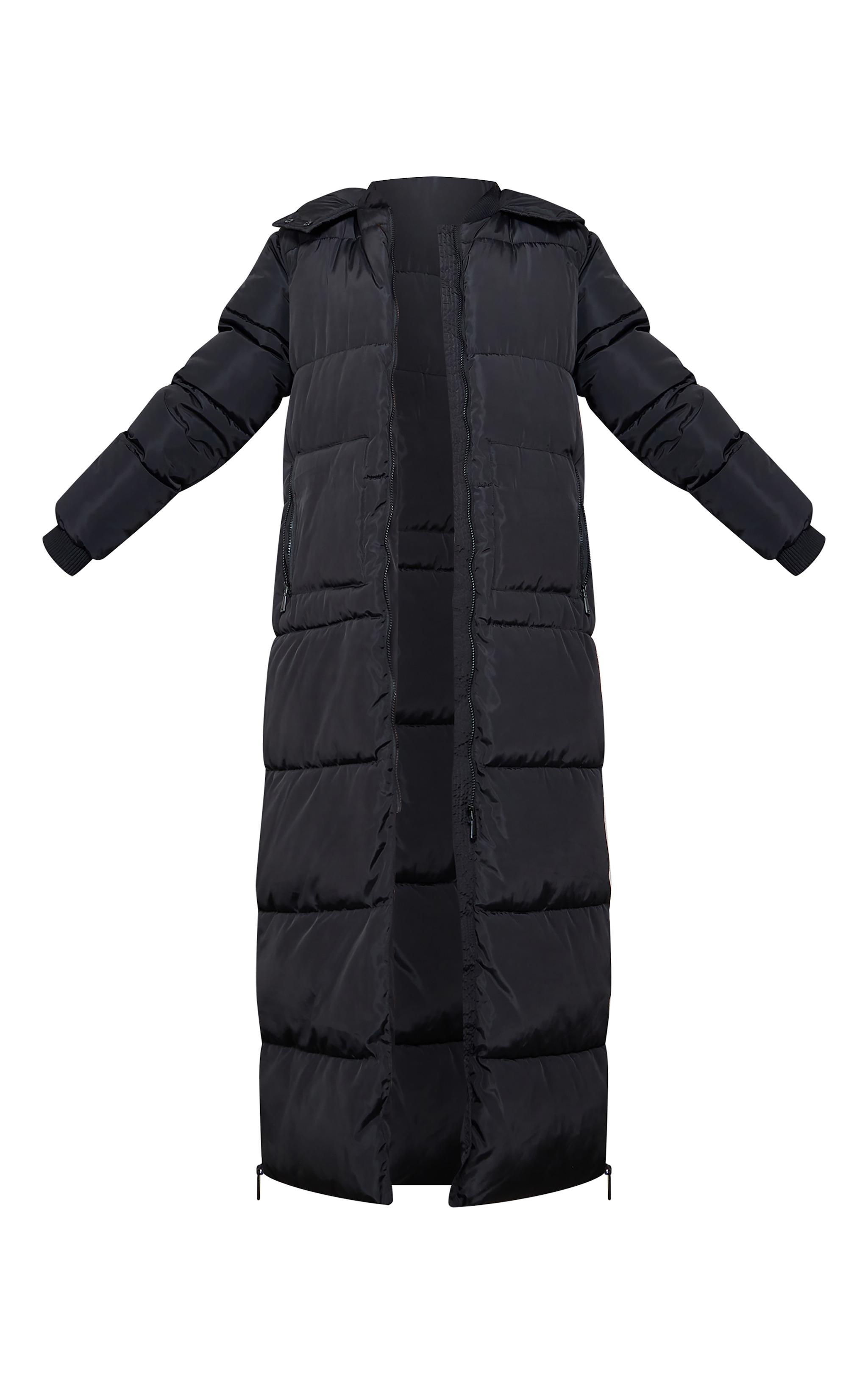 Tall Black Maxi Longline Hooded Puffer Coat Product Image