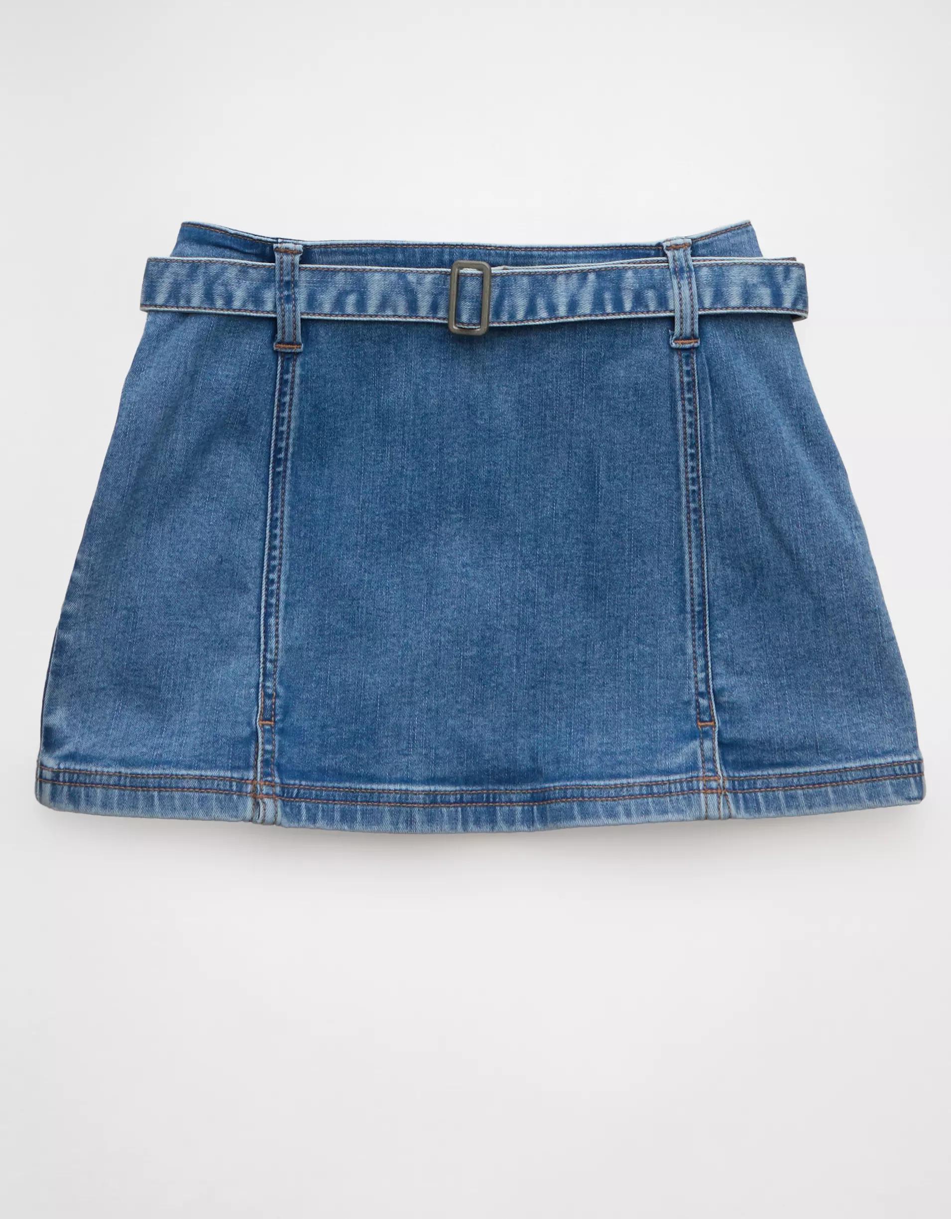 AE Next Level Low-Rise Belted Denim Micro Skort Product Image
