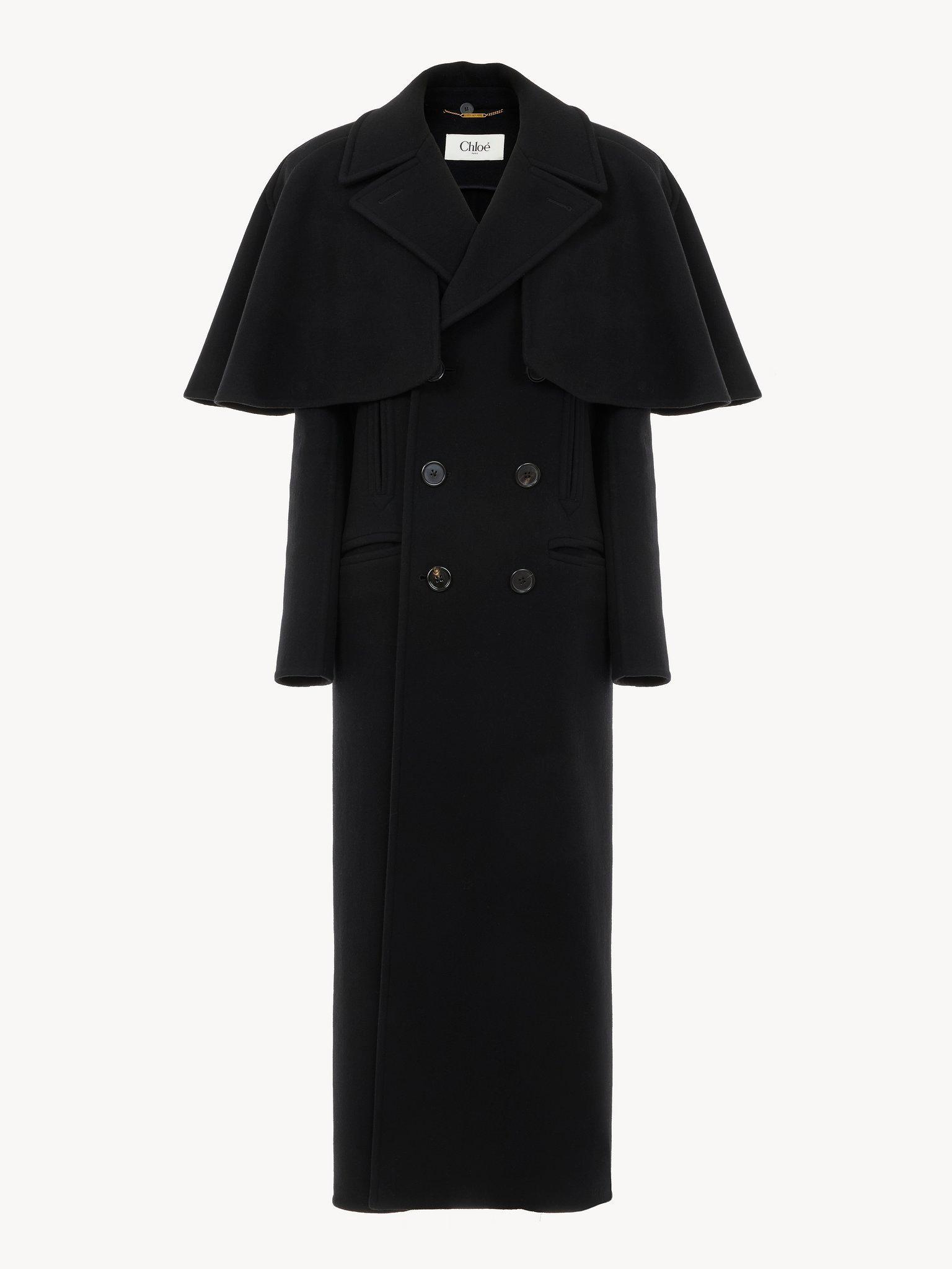 Long coat in double-face wool with cape Product Image