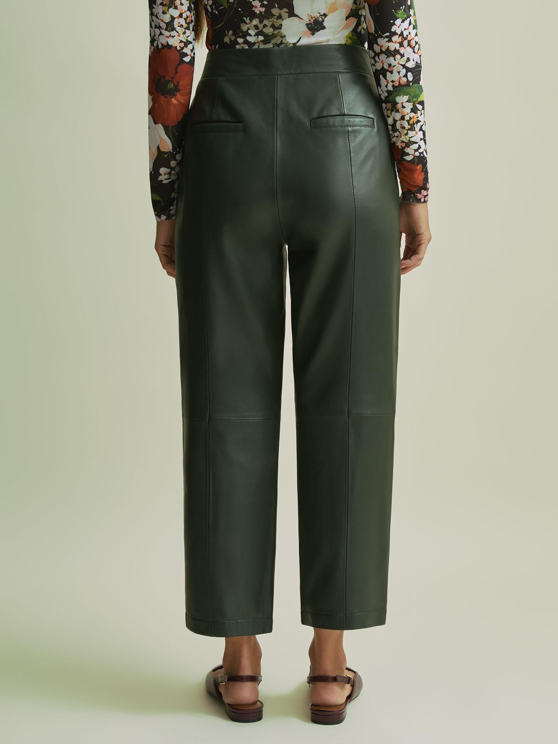Florere Tapered Leather Trousers in Khaki Product Image