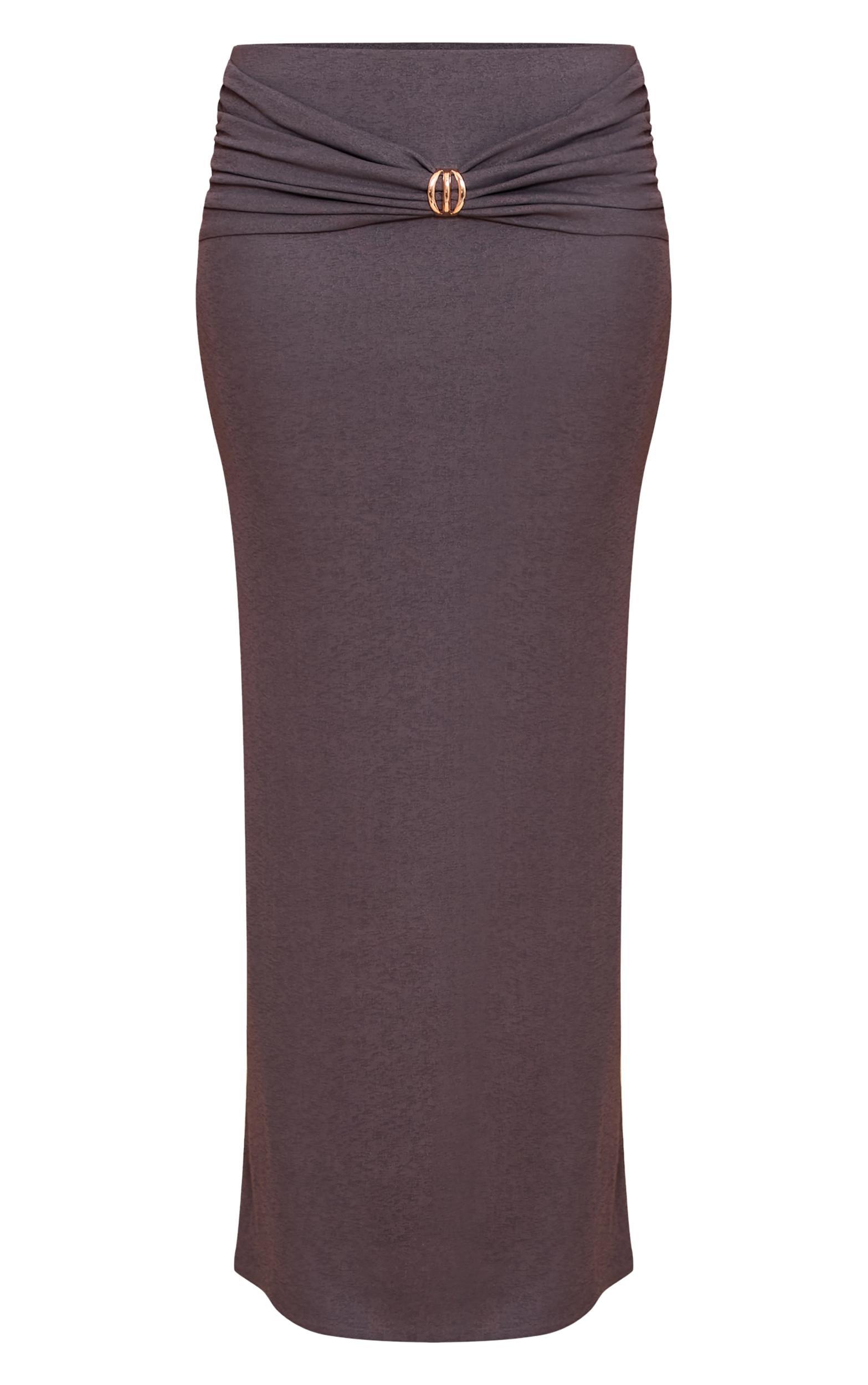 Charcoal Burnout Mesh Trim Detail Wrap Maxi Skirt Product Image