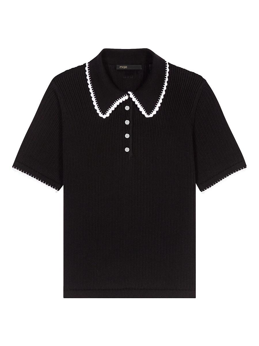 Womens Pointelle Knit Polo Shirt Product Image