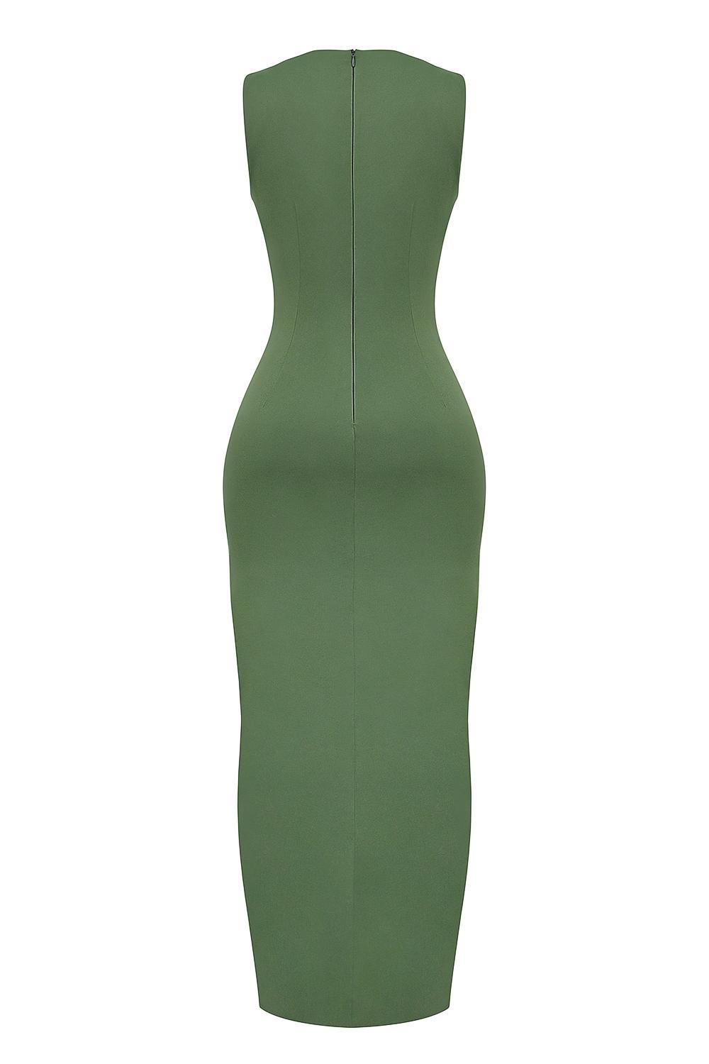 Filomena Olive Boat Neck Maxi Dress Product Image