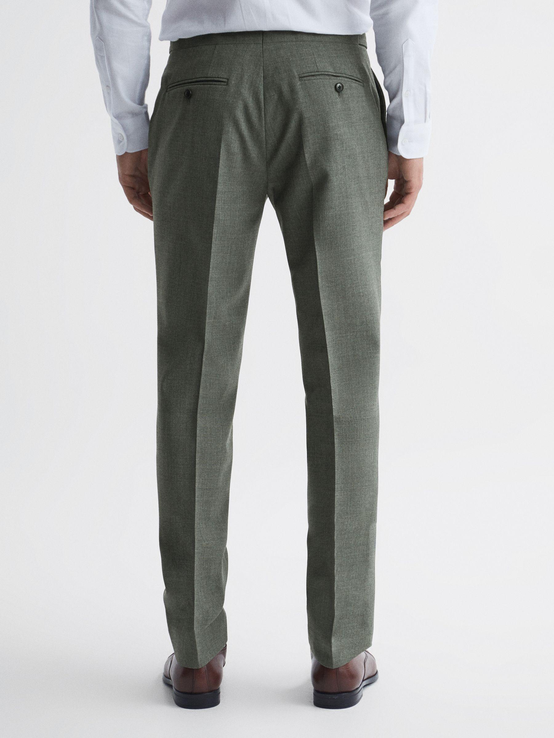 Slim Fit Wool Side Adjuster Trousers in Green Product Image