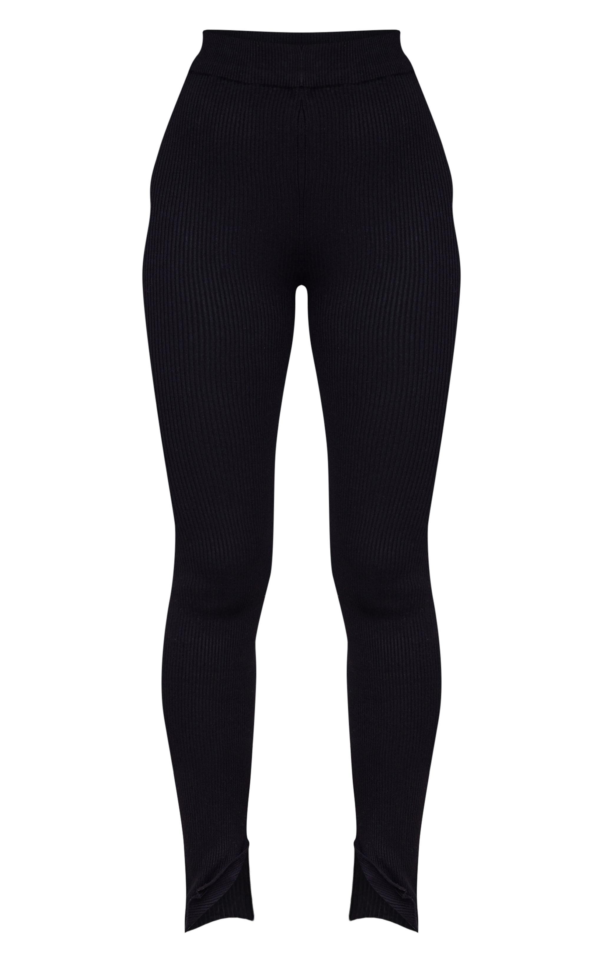 Black Knitted Ribbed Leggings Product Image