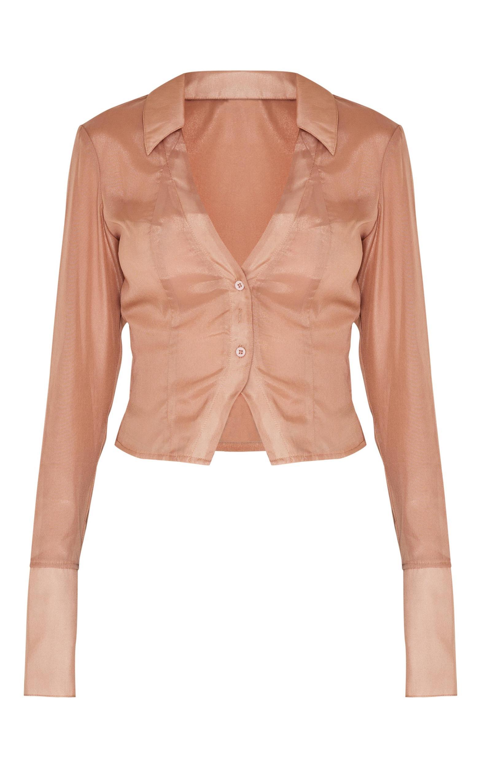 Gold Sheer Chiffon Fitted Shirt Product Image