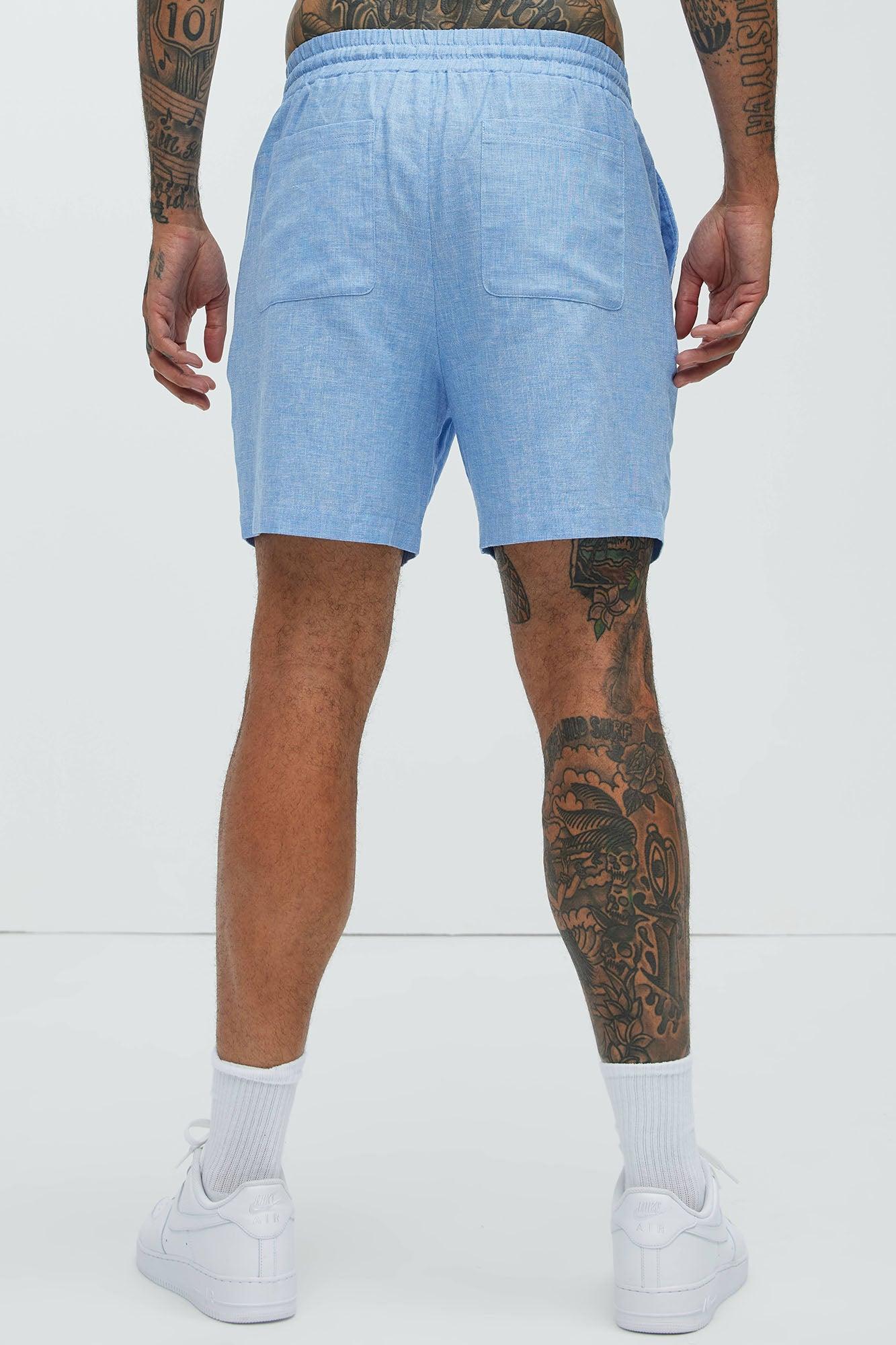 Bahamas Linen Shorts - Ice Blue Product Image