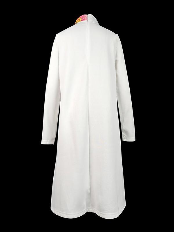 Long Sleeves Loose Flower Print High Neck Midi Dresses Product Image