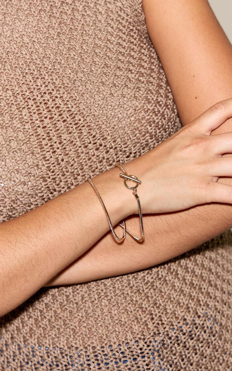 Gold Snake Chain T Bar Bracelet Product Image