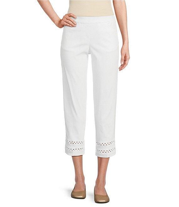 Multiples Petite Size Stretch Twill Fitted Rick-Rack Hem Detail Pull-On Pants Product Image