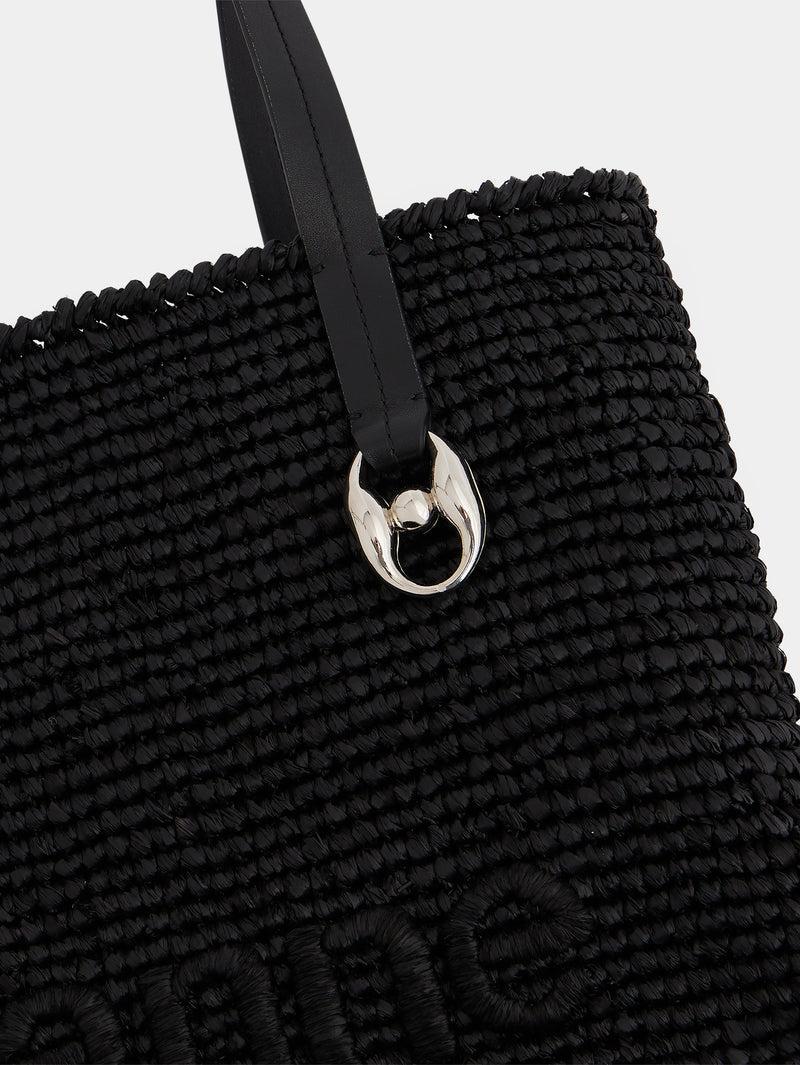 Black Raffia Tote Bag with logo Product Image