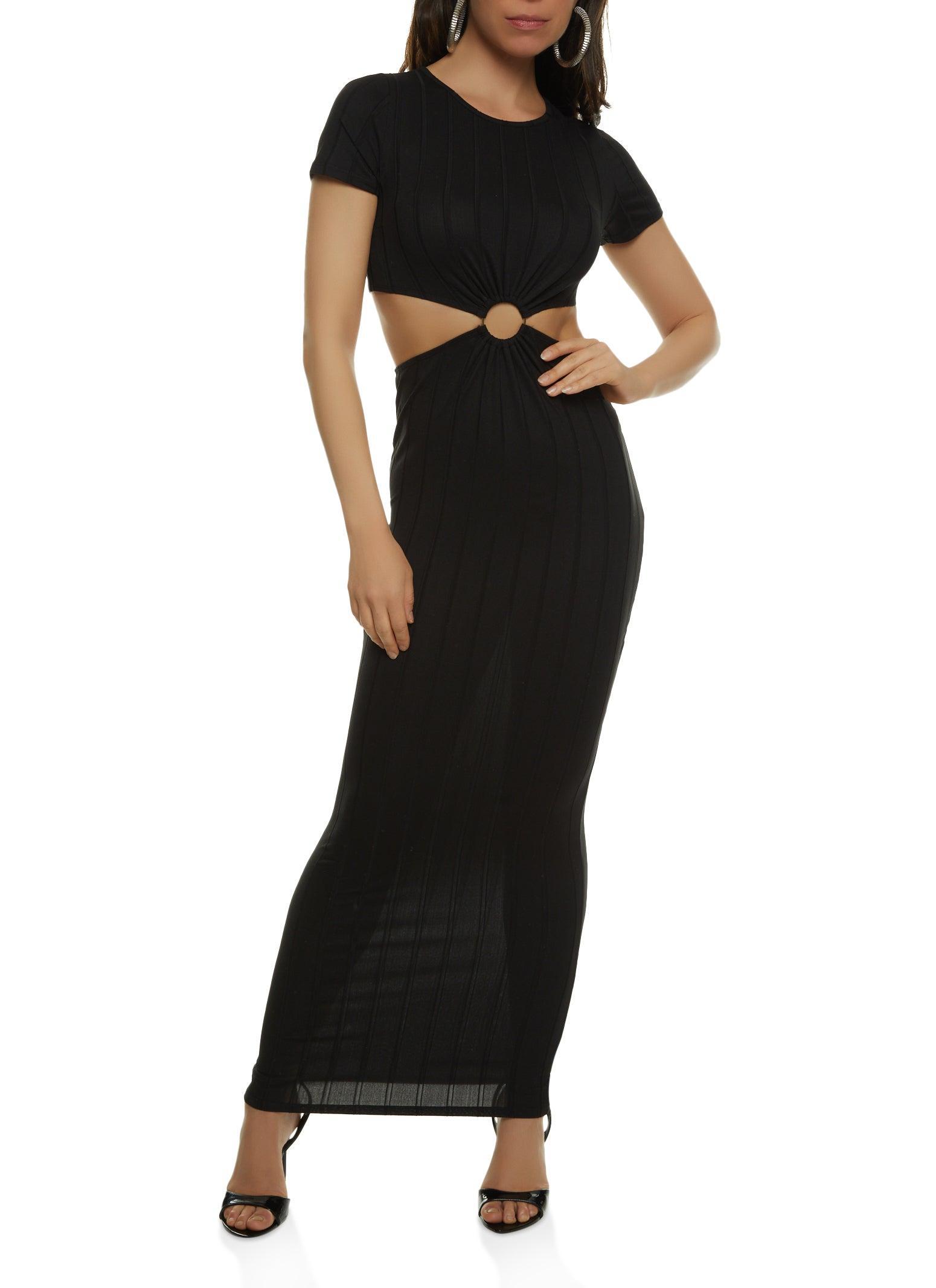 Womens Ribbed O Ring Cut Out Maxi Dress Product Image