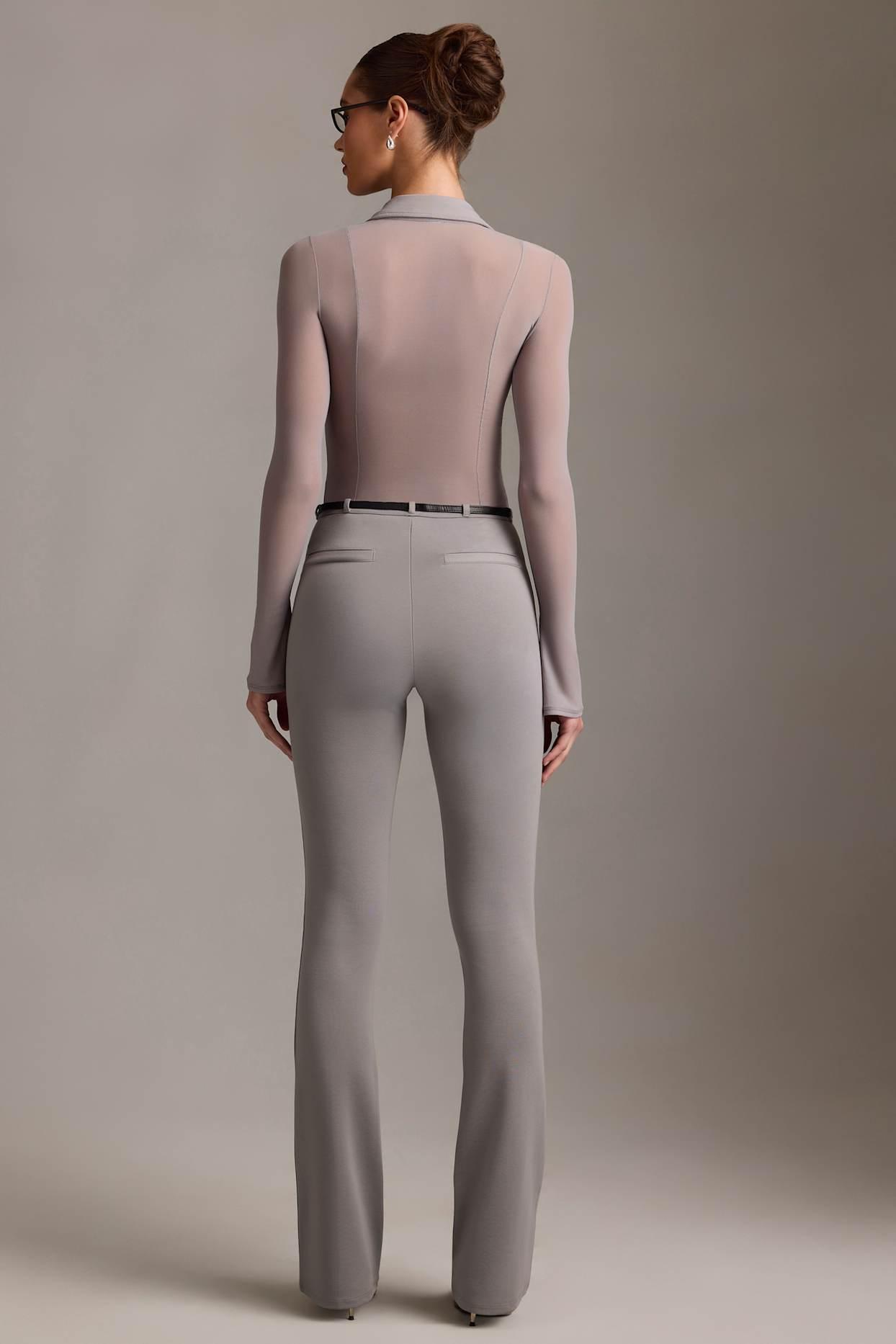 Low-Rise Flared Trousers in Grey Product Image