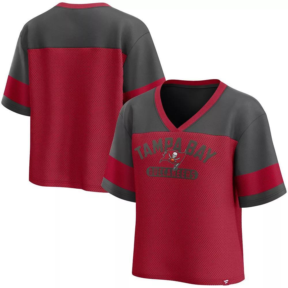 Women's Fanatics  Red/Pewter Tampa Bay Buccaneers Homeschool Jersey Poly V-NeckFashion Top, Size: Large Product Image