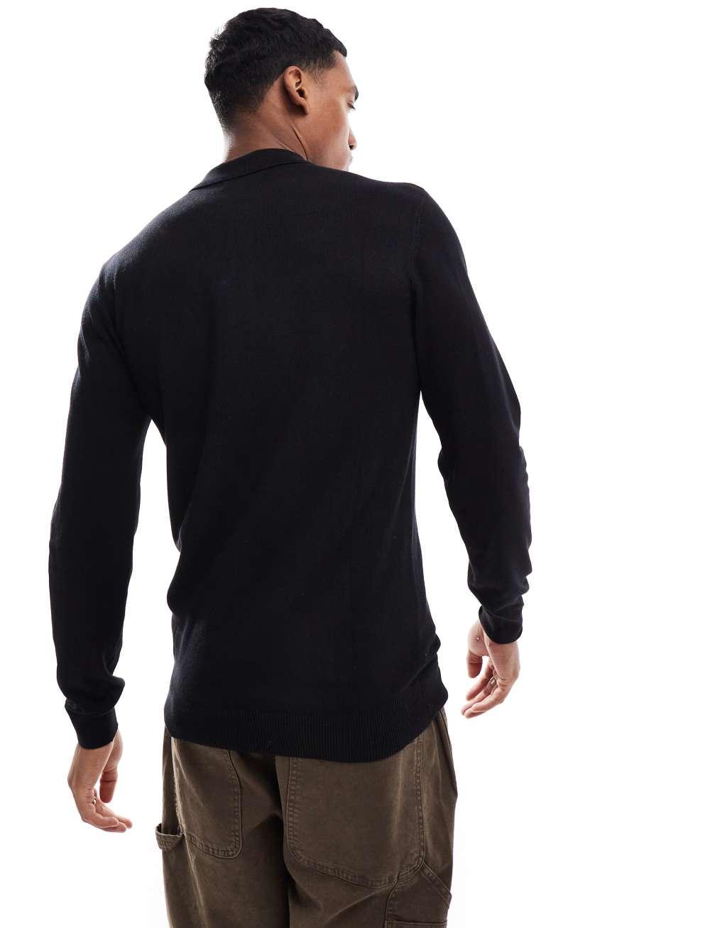 French Connection soft touch polo sweater in black Product Image