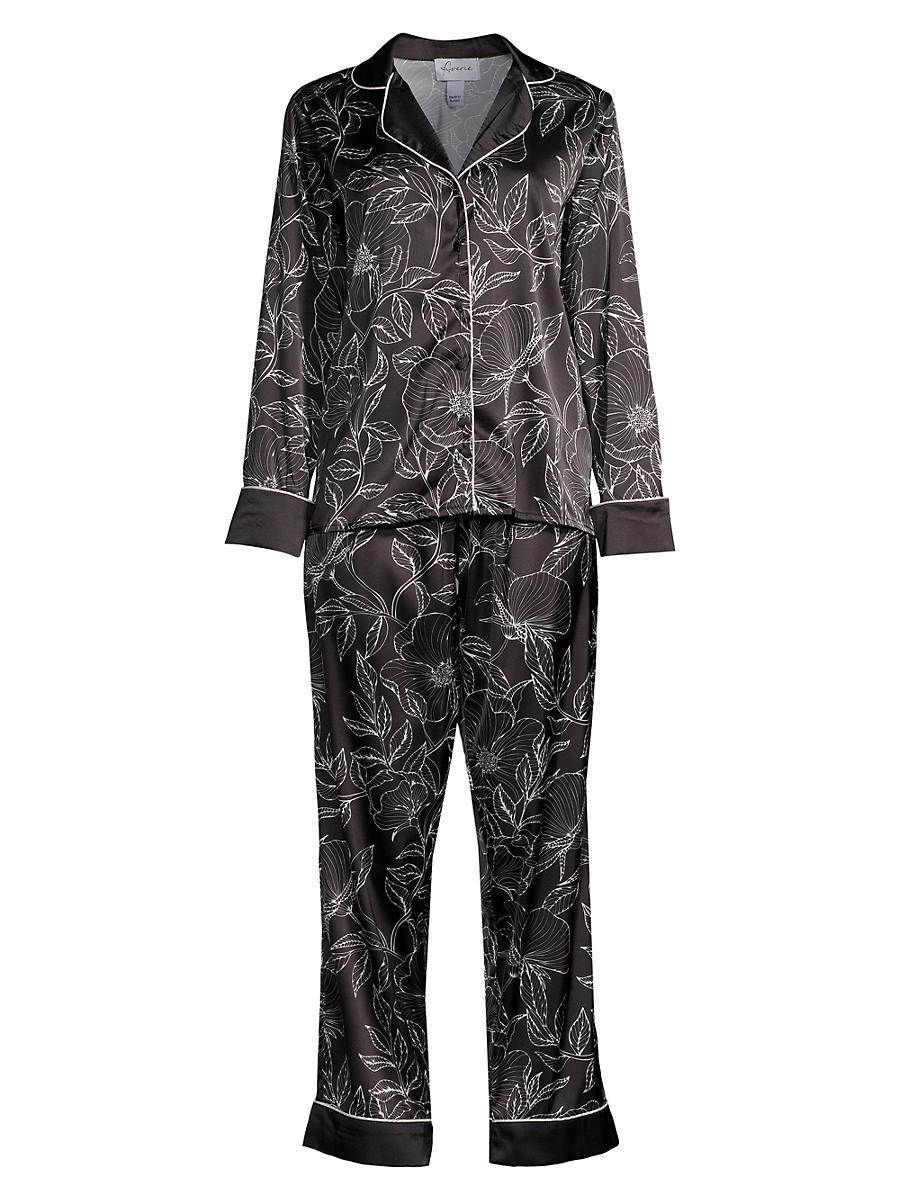 Womens Leaf Print Long Pajama Set Product Image