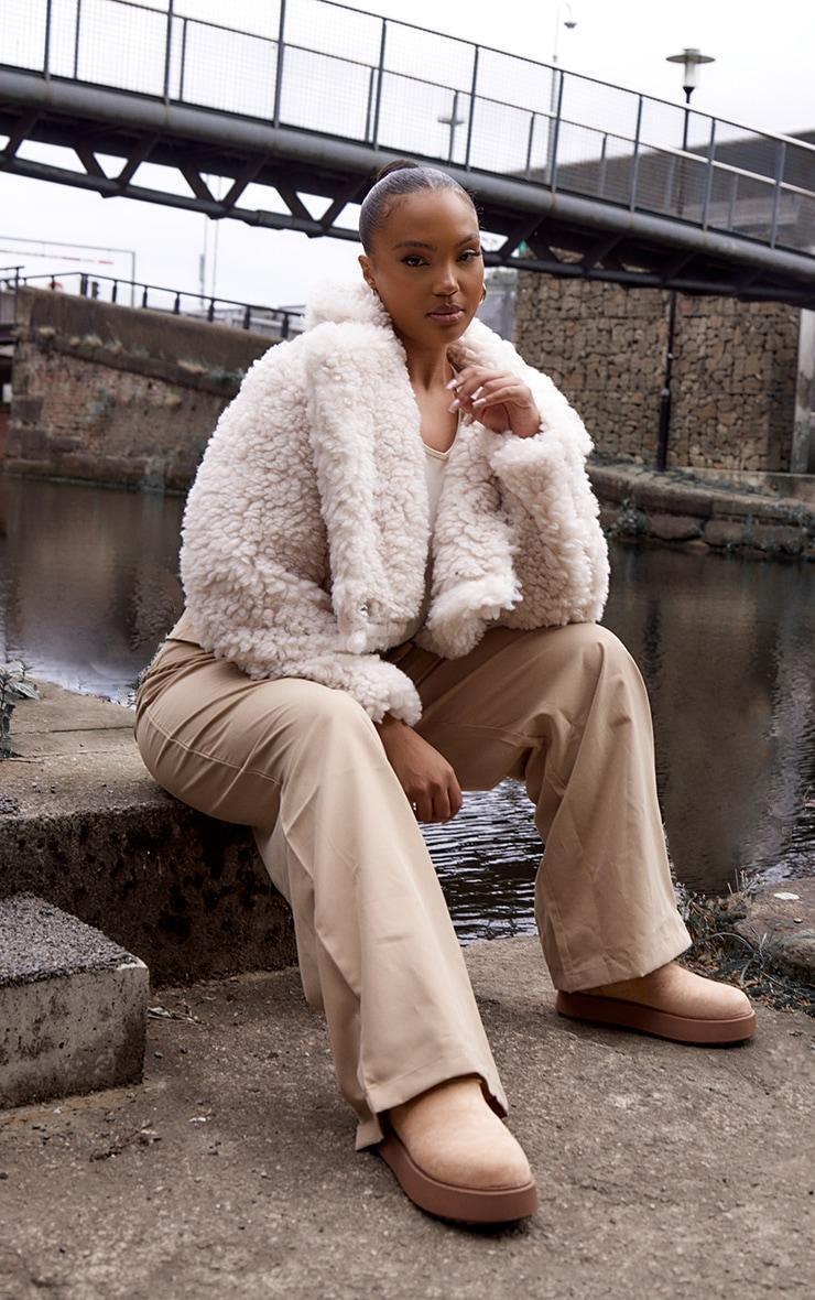 Plus Cream Teddy Faux Fur Cropped Coat Product Image